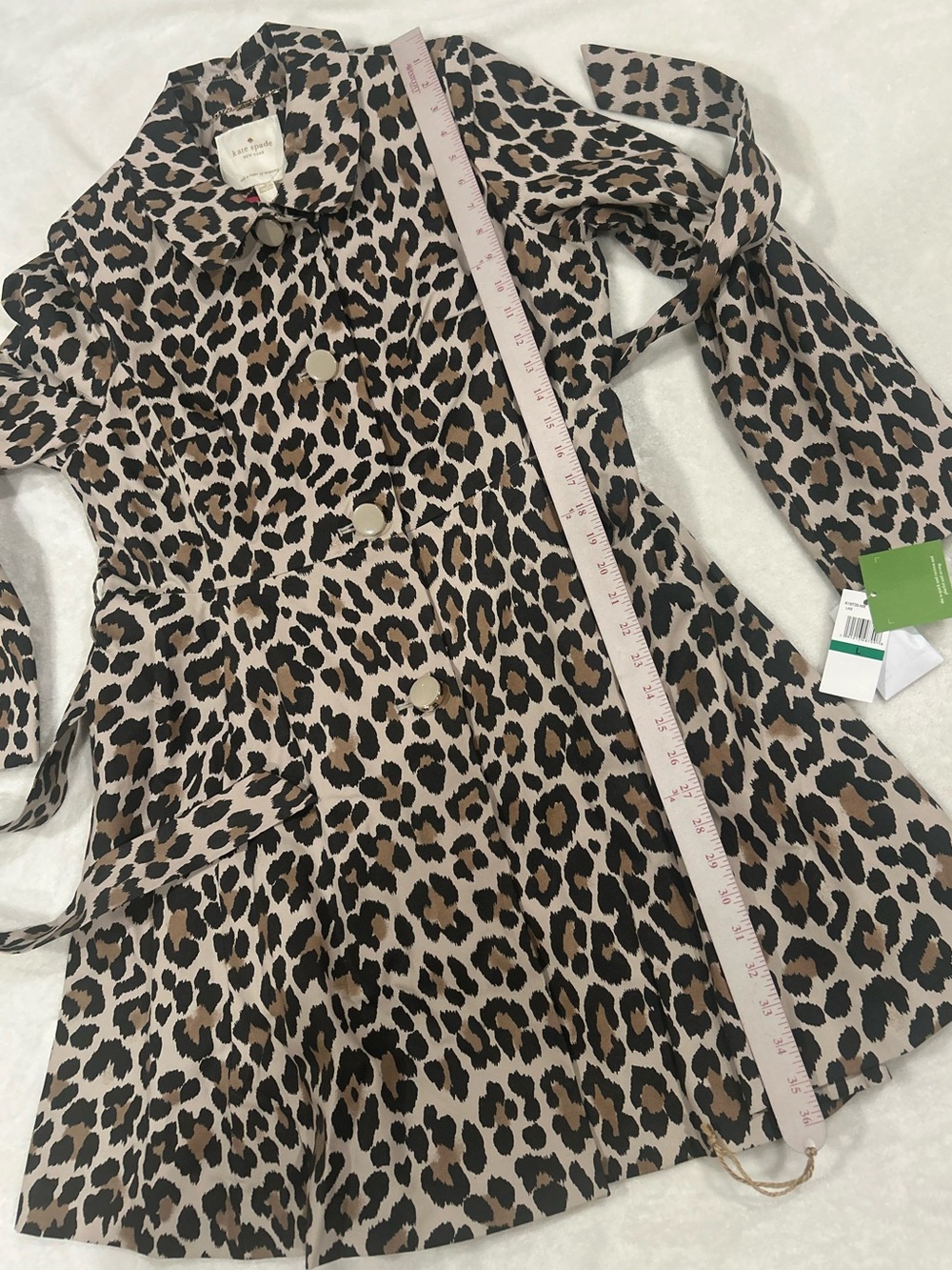 Kate Spade Leopard Trench Coat Womens Large Belted Flared Animal Print NWT new - Picture 12 of 13